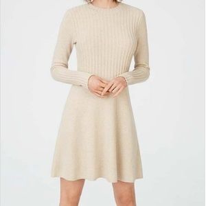 Club Monaco Oatmeal Raemi Ribbed Merino Wool-Blend Fit & Flare Dress